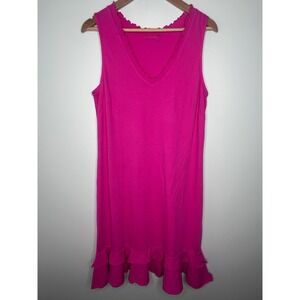 VTG Fresh Produce Womens Hot Pink Cotton Ruffle Hem V-Neck Sleeveless Dress Sz M